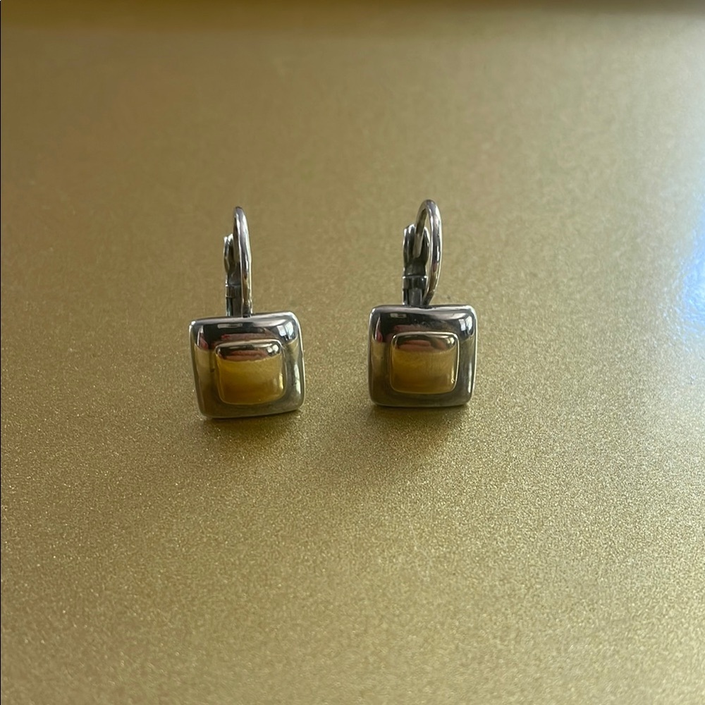 Mixed Metal Silver & Gold Tone Square Shaped Earrings